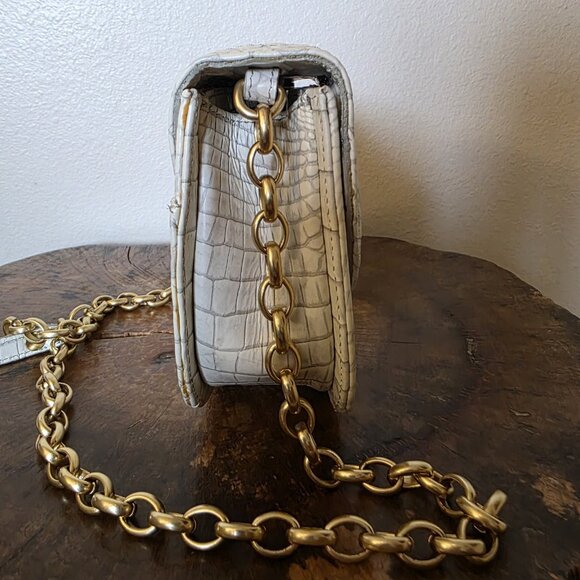 Brahmin Eloise Roses Crossbody Bag White Croc Embossed Brass Chain Rare - Picture 14 of 16
